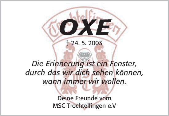 Traueranzeige von Oxe  von Schwäbische Post