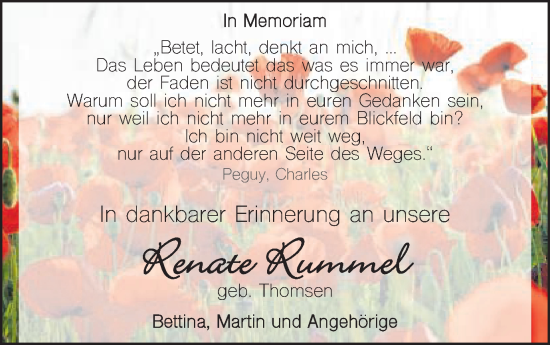 Traueranzeige von Renate Rummel von Schwäbische Post