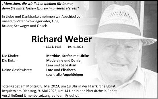 Traueranzeige von Richard Weber von Schwäbische Post