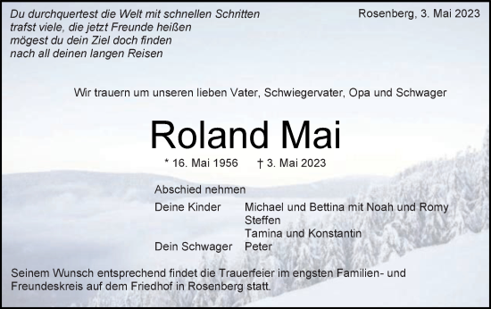 Traueranzeige von Roland Mai