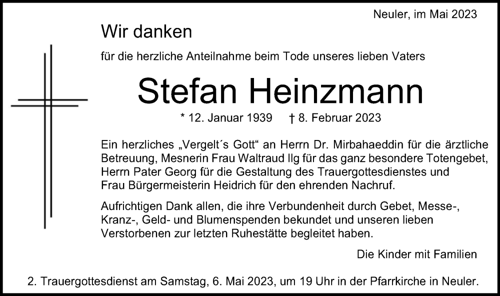  Traueranzeige für Stefan Heinzmann vom 03.05.2023 aus Schwäbische Post