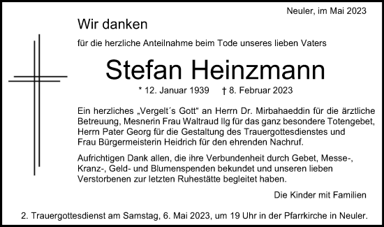 Traueranzeige von Stefan Heinzmann