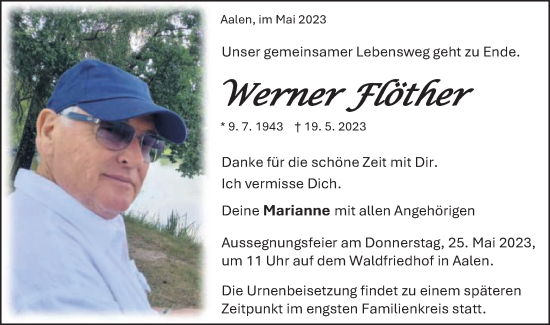 Traueranzeige von Werner Flöther von Schwäbische Post