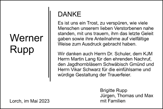 Traueranzeige von Werner Rupp von Gmünder Tagespost