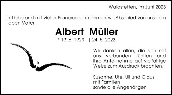 Traueranzeige von Albert Müller von Gmünder Tagespost