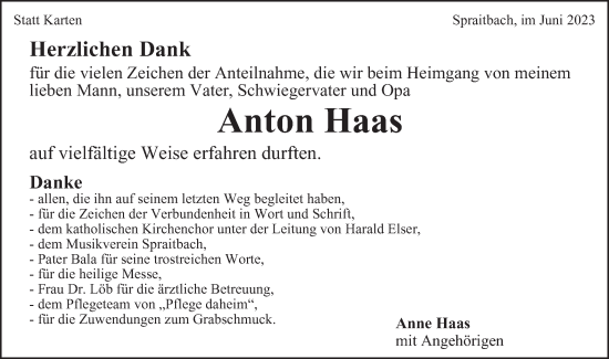 Traueranzeige von Anton Haas von Gmünder Tagespost