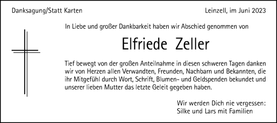 Traueranzeige von Elfriede Zeller von Gmünder Tagespost