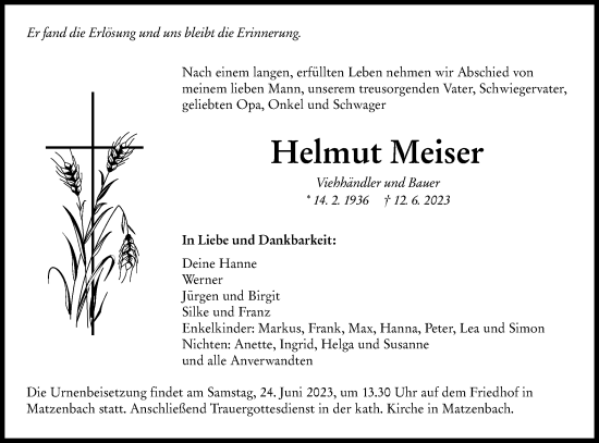 Traueranzeige von Helmut Meiser von Schwäbische Post