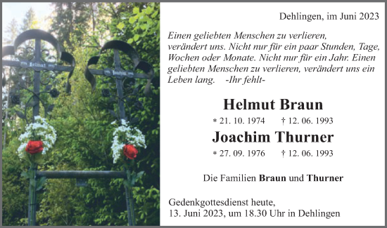 Traueranzeige von Helmut und Joachim  von Schwäbische Post