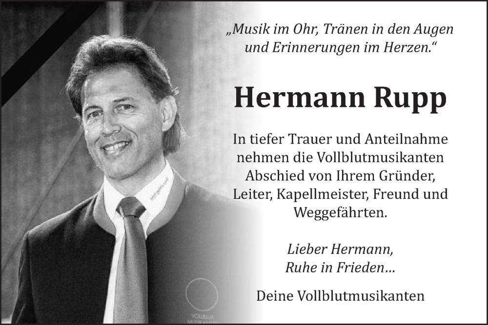  Traueranzeige für Hermann Rupp vom 20.06.2023 aus Schwäbische Post