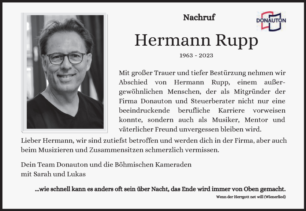  Traueranzeige für Hermann Rupp vom 17.06.2023 aus Schwäbische Post
