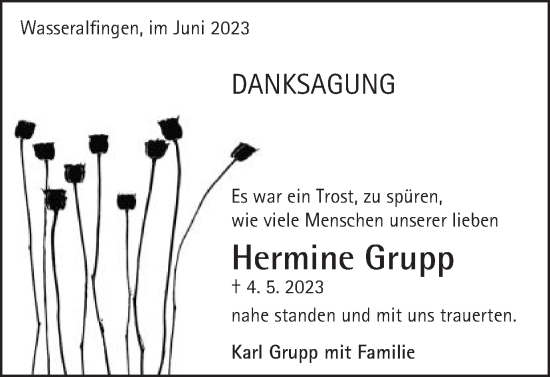 Traueranzeige von Hermine Grupp von Schwäbische Post