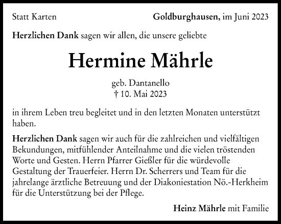 Traueranzeige von Hermine Mährle von Schwäbische Post