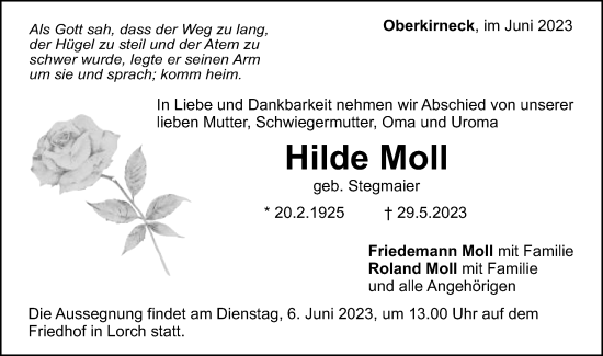 Traueranzeige von Hilde Moll von Gmünder Tagespost