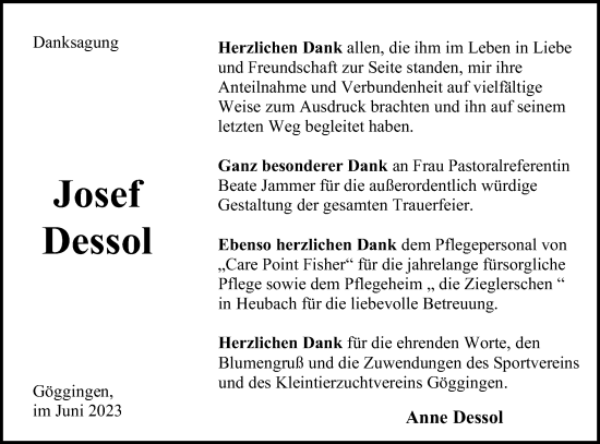 Traueranzeige von Josef Dessol