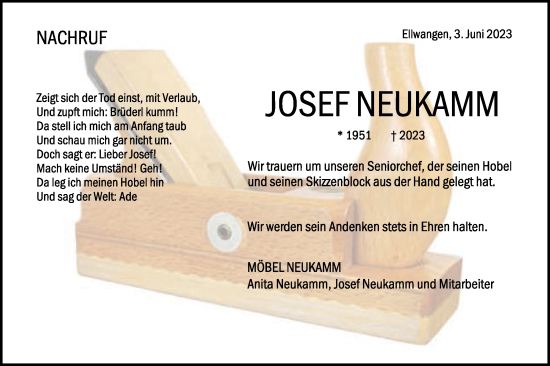 Traueranzeige von Josef Neukamm von Schwäbische Post