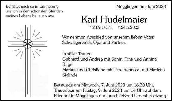 Traueranzeige von Karl Hudelmaier von Gmünder Tagespost