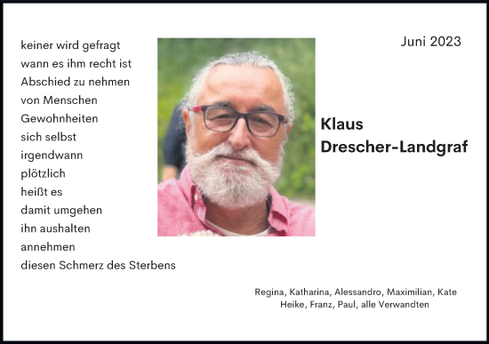 Traueranzeige von Klaus Drescher-Landgraf von Gmünder Tagespost