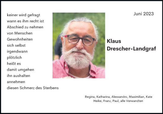 Traueranzeige von Klaus Drescher-Landgraf