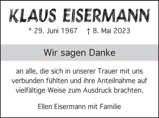 Traueranzeige von Klaus Eisermann von Schwäbische Post