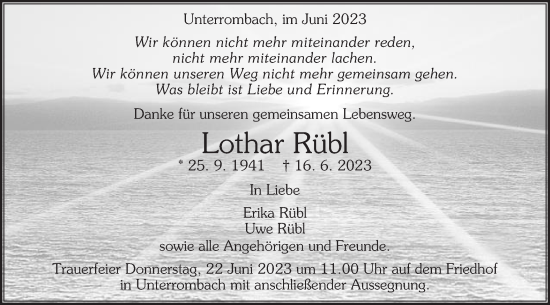 Traueranzeige von Lothar Rübl von Schwäbische Post