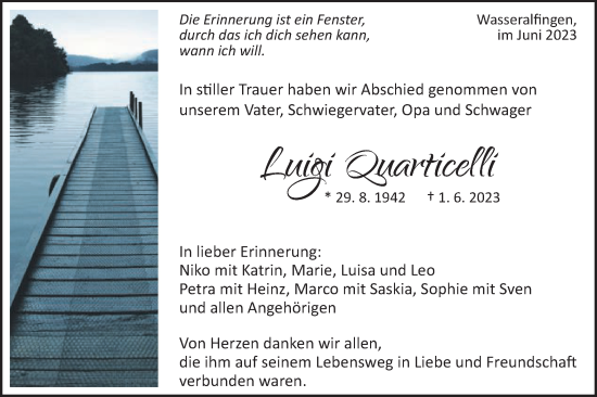 Traueranzeige von Luigi Quarticelli von Schwäbische Post