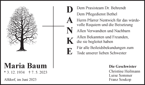 Traueranzeige von Maria Baum von Gmünder Tagespost