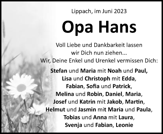 Traueranzeige von Opa Hans  von Schwäbische Post