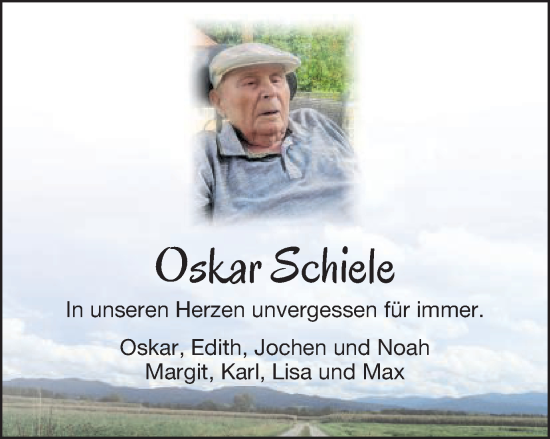 Traueranzeige von Oskar Schiele von Schwäbische Post