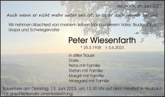 Traueranzeige von Peter Wiesenfarth von Gmünder Tagespost