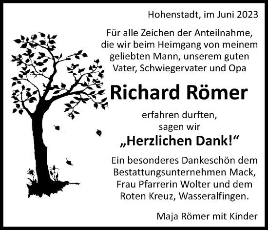 Traueranzeige von Richard Römer von Schwäbische Post