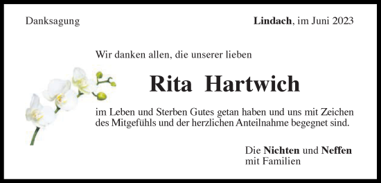 Traueranzeige von Rita Hartwich von Gmünder Tagespost