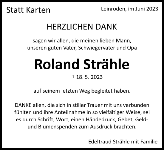 Traueranzeige von Roland Strähle von Schwäbische Post