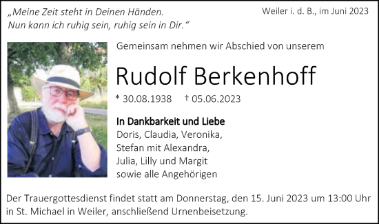 Traueranzeige von Rudolf Berkenhoff von Gmünder Tagespost