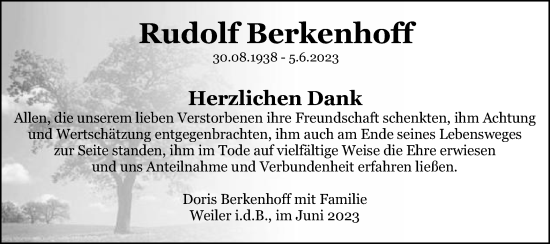 Traueranzeige von Rudolf Berkenhoff von Gmünder Tagespost