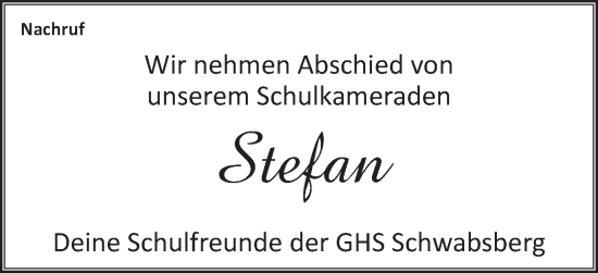 Traueranzeige von Stefan Erhard von Schwäbische Post