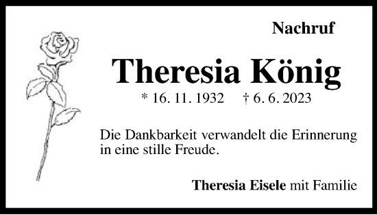Traueranzeige von Theresia König