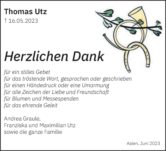Traueranzeige von Thomas Utz von Schwäbische Post