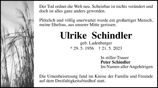 Traueranzeige von Ulrike Schindler