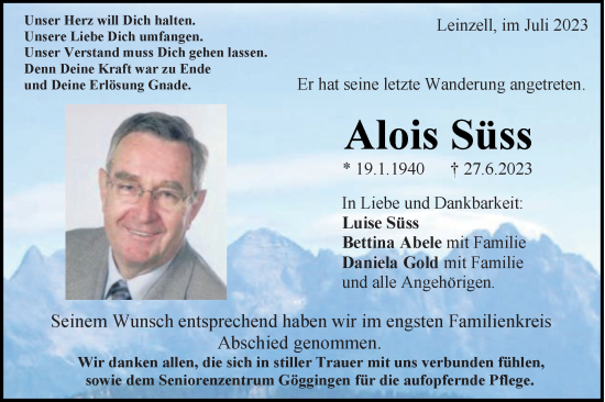 Traueranzeige von Alois Süss