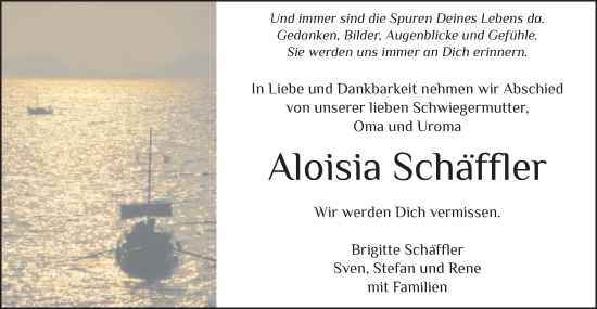 Traueranzeige von Aloisia Schäffler von Schwäbische Post