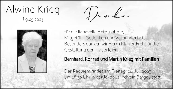 Traueranzeige von Alwine Krieg von Gmünder Tagespost