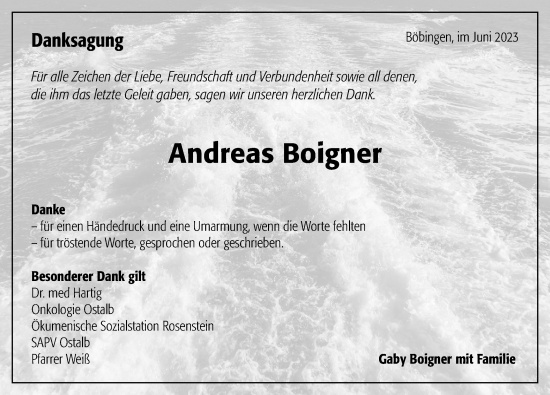 Traueranzeige von Andreas Boigner von Gmünder Tagespost