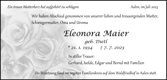 Traueranzeige von Eleonora Maier von Schwäbische Post