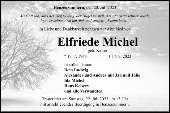 Traueranzeige von Elfriede Michel von Schwäbische Post