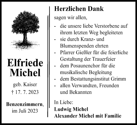 Traueranzeige von Elfriede Michel von Schwäbische Post
