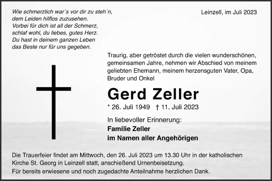 Traueranzeige von Gerd Zeller von Gmünder Tagespost