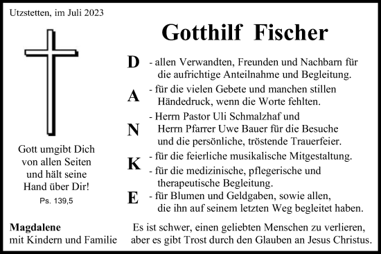 Traueranzeige von Gotthilf Fischer von Gmünder Tagespost