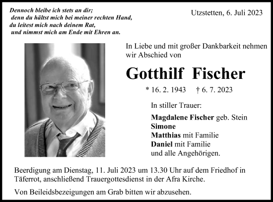 Traueranzeige von Gotthilf Fischer von Gmünder Tagespost