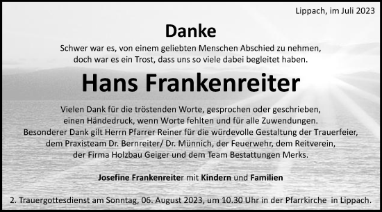 Traueranzeige von Hans Frankenreiter von Schwäbische Post